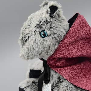 Red Cape Dress Up Dragon Plush, Silver Dragon Plushie Fantasy Creature Stuffed Animal, Dragon Plush, Silver Dragon, Christmas Fantasy Gift