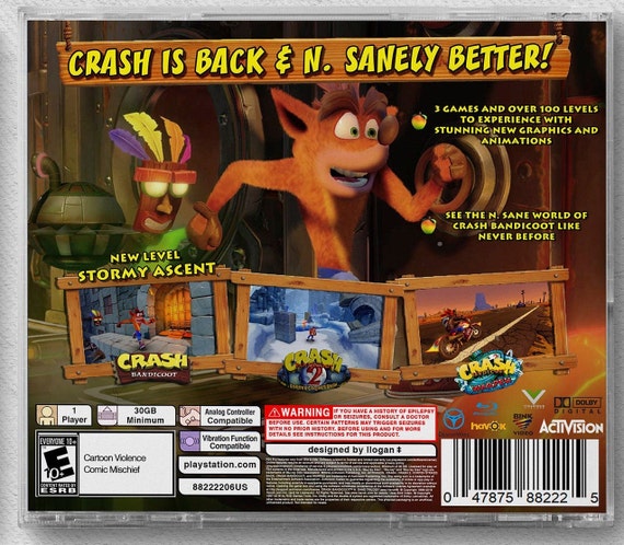 Crash Bandicoot: N. Sane Trilogy PS4 Custom PS1 Inspired Case