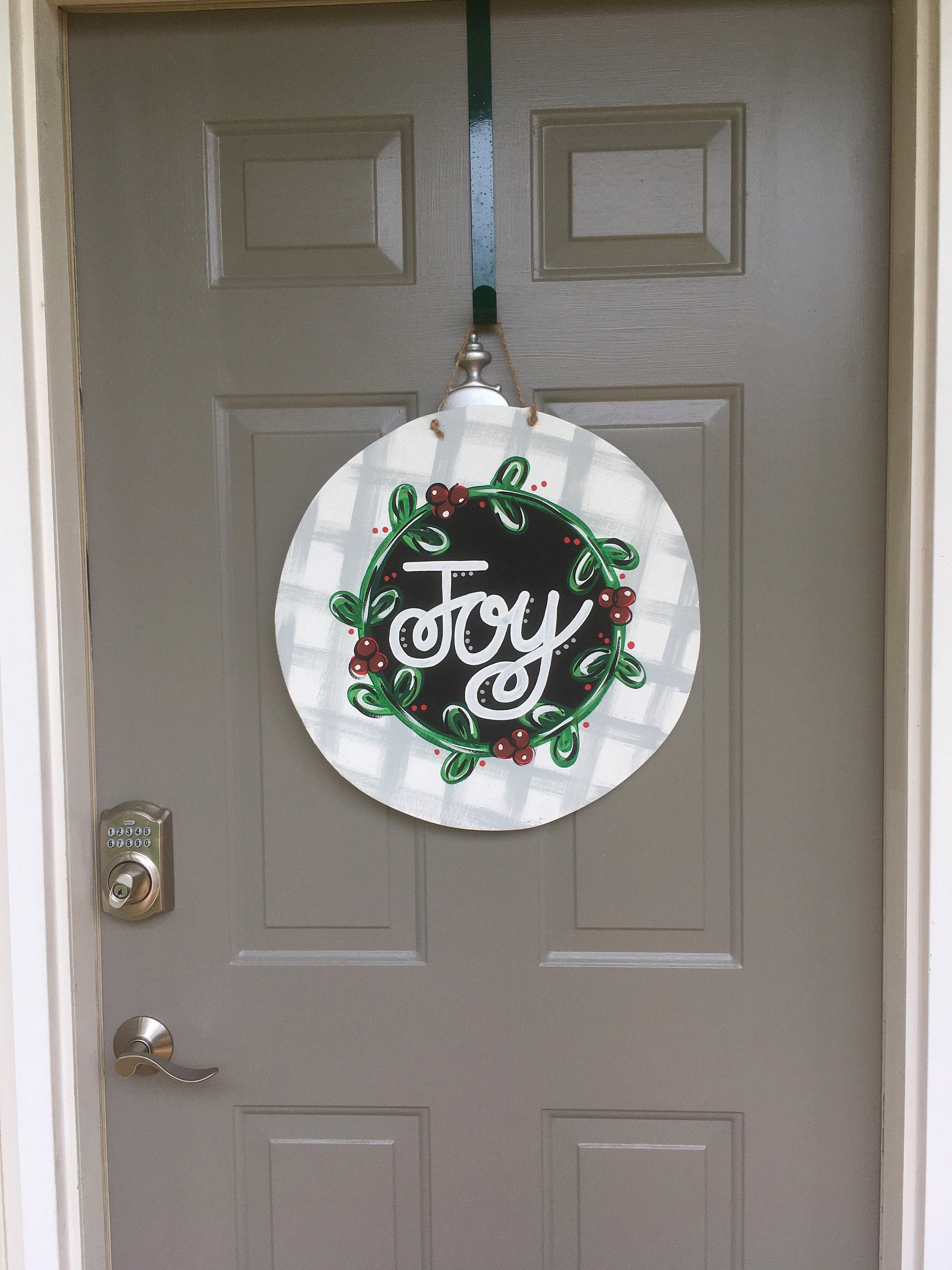 Hand-painted Joy Plaid Circle Christmas Door Hanger Wreath - Etsy UK