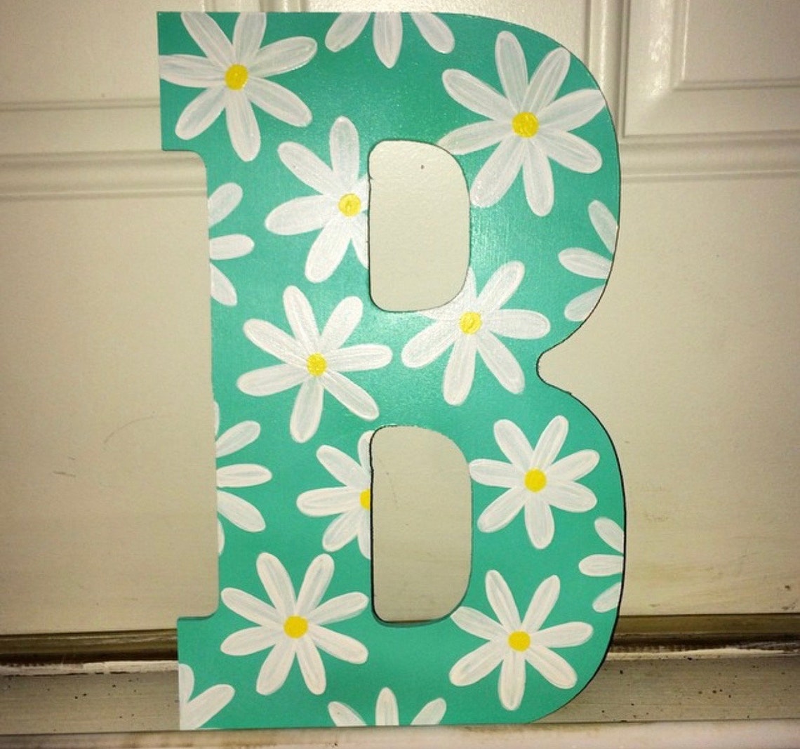 Green Daisy Hand Painted Wooden Letter Etsy