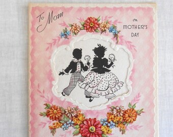 Vintage 1950s Mother's Day Card: Pink Floral MCM Greeting
