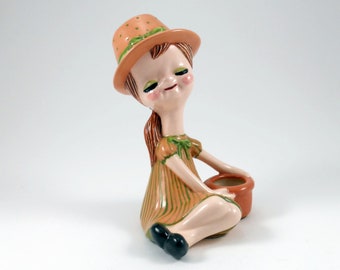 Vintage "Eloise" Girl Figurine: 1960s Ceramic Flower Holder, Made in Japan