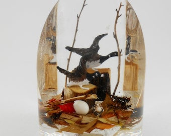 Vintage Lucite Paperweight: Ducks in Flight, Autumn Scene