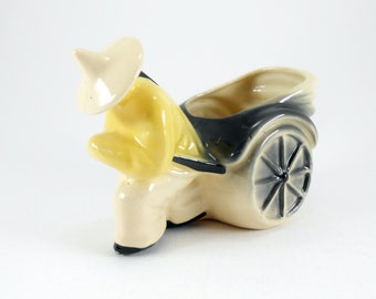 Vintage Asian Rickshaw Planter: Mid-Century Ceramic Kitsch Decor