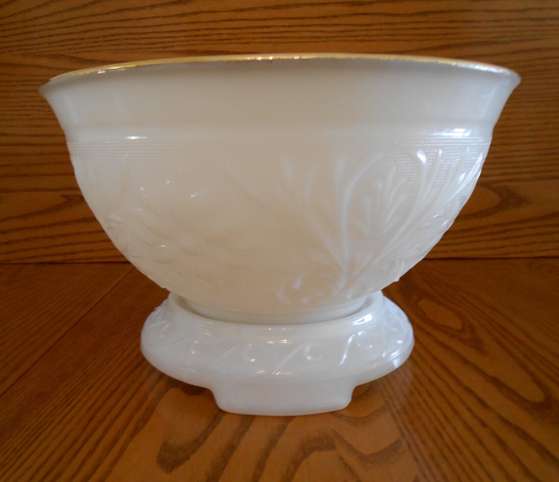 Vintage Punch Bowl Set White Milk Glass 22K Gold Trim 14 pc. Etsy