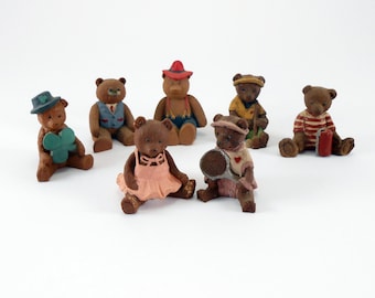 Vintage Resin Teddy Bear Figurines: Anthropomorphic Character Set
