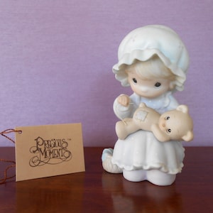 Precious Moments Figurine: &quot;A Blessing To Me&quot; Sew Teddy Bear, 1990 Enesco (Original Box)