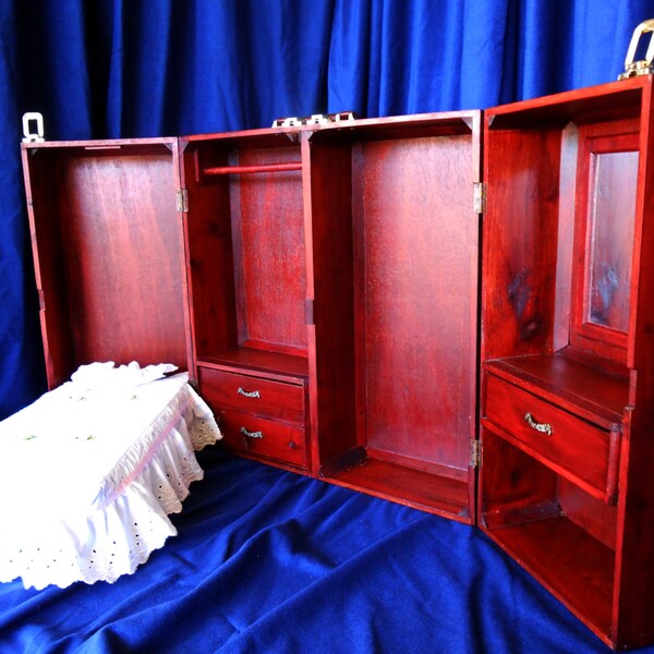 FREE Shipping 18in Doll Trunk Wardrobe Bed Vanity Vintage