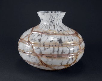 Czech Art Glass Splatter Vase: Royal Gallery Beige Trailing, 7 Inch