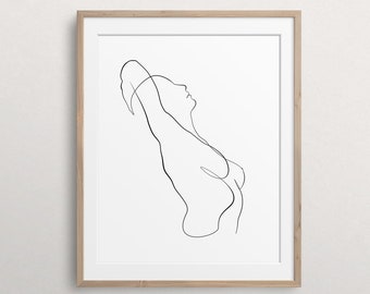 Minimale one line vrouw afdrukbaar, abstract naakt vrouwelijke figuur, eenvoudige fine line kunst aan de muur, erotische kunst print, naaktart decor, vrouwelijke lijn kunst
