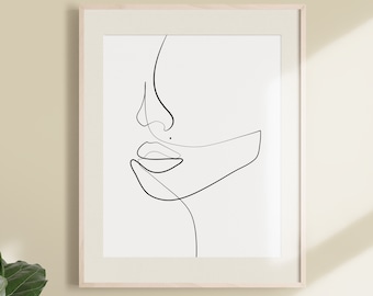 Woman One Line Drawing Face Figure, Abstract Simple Line Sketch, Minimalist Sketch, Line Art Woman, Fashion Illustration Print, Printable.