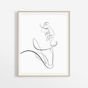 Desenho de rosto de uma linha, arte de figura de rosto, impressão de contorno facial abstrato, arte de parede minimalista para impressão, pôster feminino, esboço de mulher.
