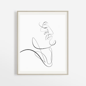 One Line Face Drawing, Face Figure Line Art, Abstract Facial Outline Print, Minimalist Printable Wall Art, Feminine Poster, Woman Sketch.