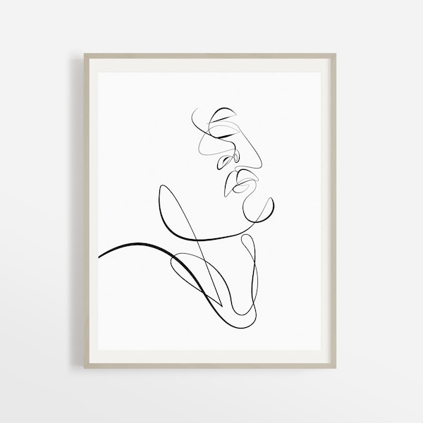 One Line Face Drawing, Face Figure Line Art, Abstract Facial Outline Print, Minimalist Printable Wall Art, Feminine Poster, Woman Sketch.