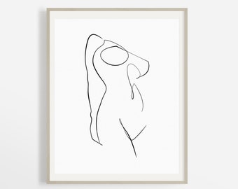 One Line Female Drawing, Abstract Line Art Woman, Minimalist Body Printable Wall Art, Simple Nude Illustration, Anatomy Art Print, Outline.