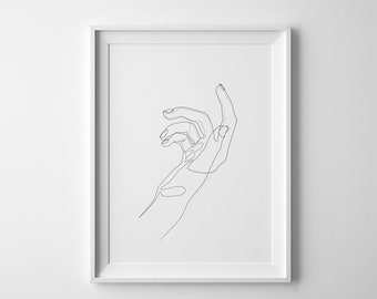 Eenvoudige Hand een lijntekening afdrukbare, Hand Pose zwart-wit, vrouwelijke minimale Fine-Art Print, Hand Poster, Tumblr Room Decor, Wall Art