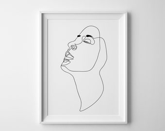 One Line Minimal Female Face Line Printable Illustration, Feminine Simple Line Drawing, Fine Art. Tumblr Room Decor. Fashion Print, Wall Art