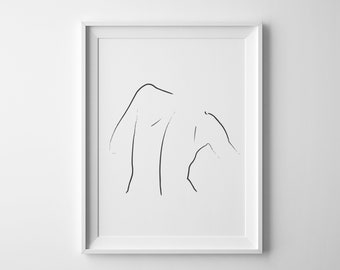 Women Minimal Line Drawing Sketch Printable Artwork, Abstract Nude Line Drawing, Female Body Art, Naked Line Drawing Woman Digital Art Print