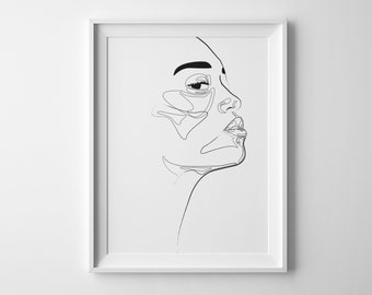 Fashion Minimal Female Face Line Printable Art, Feminine Art Simple Line Drawing, Minimal Feminine Print. Tumblr Room Decor. Fashion Art.