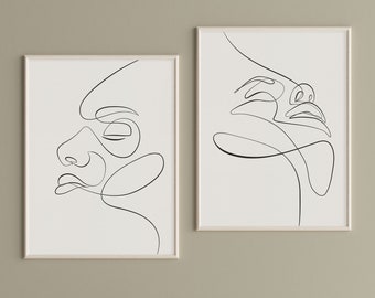 Gezicht lijn illustratie bundel Set, Abstract gezicht Sketch Art, minimale lijnwerk cijfer tekening, Scandinavische Noordse Prints, moderne Wall Art.