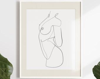 Abstracte kunst aan de muur van het lichaam, één regel naakt kunst, één lijntekening, enkellijns Sketch, naakte kunst, afdrukbare lichaam figuur, vrouw Abstract naakt.