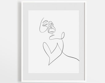 Abstracte vrouwelijke gezicht schets, vrouwelijke figuur lijn kunst, een lijntekening af te drukken, sensuele kunst, printable Wall Art, boven bed decor, minimalistisch.