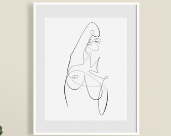 Erotic Woman Art Print, Female Nude Artwork, One Line Drawing Art, Naked Body Figure, Feminine Single Line Print, Abstract Nude, Beauty Pose