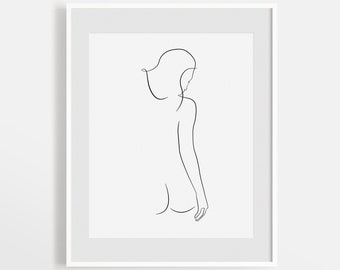 Minimalistische Figure Line Zeichnung, Minimal Nude Illustration, Feminine Wall Art, Modern Simple Artwork, Woman Sketch, Drawn Female Body Print.