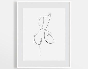 Naakt Abstract Vrouwelijke Torso, Tepel Schets Afdrukbaar, Minimalistische Topless Print, Woman Body Line Art, One Line Tekening, Fine Line Wall Art