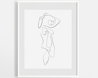 Naakte vrouw Art afdrukbare, naakt lichaam Abstract, één regel cijfer tekening, eenvoudige fijne lijn Sketch, vrouwelijke contourlijn kunst, minimale Decor.