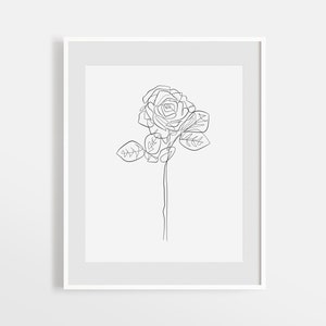 Abstract Rose Drawing Wall Art, Minimal Flower Illustration Artwork, One Line Botanical Print, Simple Botanic Line Art, Bedroom Printable.