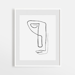 One Line Face Drawing Print, Minimal Abstract Figure Artwork, Minimalist Printable Wall Art, Black Ink Painting Decor, Rough Sketch Art.