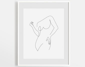 Fijne lijn vrouwelijke vorm af te drukken, naakt Vrouwfiguur dunne lijn, vrouwelijke pose tekenen, eenvoudige meisje muur kunst, lichaam illustratie schets, minimal art