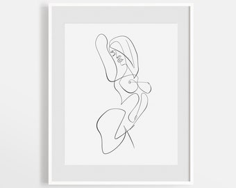One Line Female Print, Line Art Woman Drawing, Body Line Profile, Abstract Nude Sketch Printable, Single Line Figure, Feminine Wall Art.