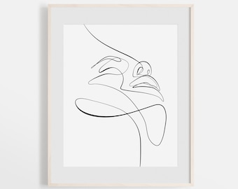 Abstract Face Figure Art, Minimal Facial Line Art, One Line Drawing, Minimalist Wall Art, Single Line Illustration, Continuous Lines.