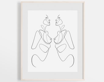 Minimale Abstract naakt schets, één regel afdrukken tekening, vrouwelijke lijntekeningen, vrouw doorlopende lijn afdrukbare, Body silhouet Art, erotische Wall Art