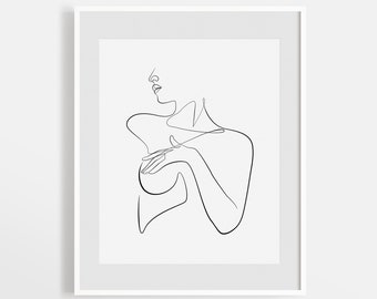 Abstract Nude Female Print, Naked Woman One Line Drawing, Minimalist Girl Artwork, Minimal Printable Wall Art, Simple Black and White, Decor