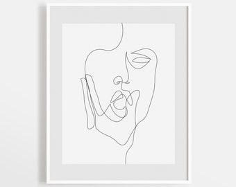 Mujer cara de una línea dibujo, abstracta figurativa línea de arte impresión, esbozo de la cara femenina, arte de la pared minimalista, arte de la pared sensual, línea fina simple