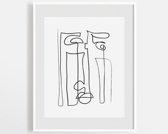 Impresión de línea abstracta escandinava, arte de dibujo facial minimalista, arte de pared moderno imprimible, boceto de tinta de una línea, arte minimalista de una sola línea.
