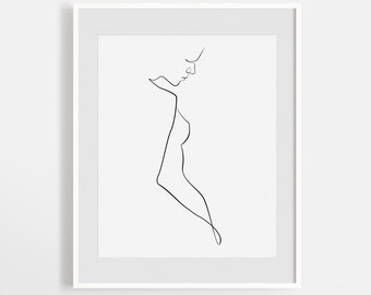 Nude Line Drawing, Minimalist Abstract Nudeart, One Line Art, Minimal Female Outline Sketch, Woman Figure Nordic Print, Printable Wall Art.