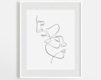 Abstract Face Couple Line Art Tote Bag by infinitenoon