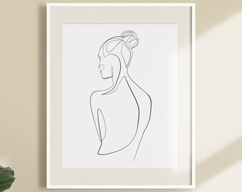 Woman Back Pose, Nude Body Drawing, One Line Drawing Illustration, Female Body Sketch, Abstract Nude Art, Naked Contour Drawing, Printable.