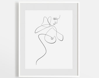 Fijne lijn naakt Abstract, minimalistische Wall Art, vrouwelijke naakte Sketch, minimaal één afdrukbare kunst, één regel Artwork, erotische lijntekening.