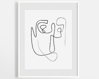 Impresión de ilustración de cara minimalista, dibujo abstracto de una línea, arte continuo figurativo, figura sketch imprimible arte de pared, decoración moderna.