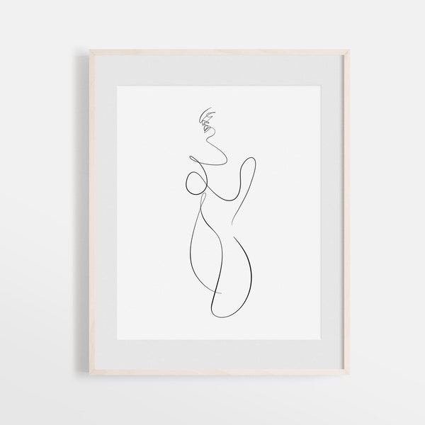 Abstract Nude Erotica Drawing, Naked Woman Line Sketch, Female One Line Print, Continuous Body Line Art, Nudeart Erotic Wall Art, Minimal.