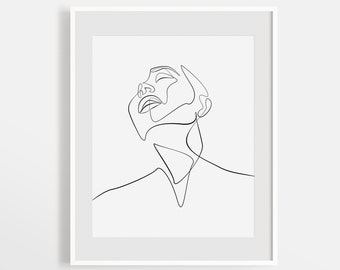 Fine Line Abstract Print, Minimalist One Line Face Drawing, Female Sketch Wall Art, Simplistic Downloadable Artwork, Minimal Bedroom Art.