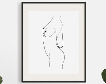 Lijntekening vrouw Print, naakt schets afdrukbare Wall Art, een lijntekening lichaam Sketch, minimale abstracte lijn Artwork, naakte vrouw Art.
