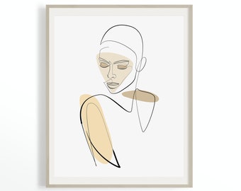 Fashion Abstract One Line Drawing Print, Female Line Sketch, Woman Line Printable Artwork, Pastel Body Illustration, Contemporary Art Print.