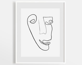 Figura de cara abstracta imprimible, arte de pared moderno simple, dibujo de una línea, arte de línea contemporánea, impresión de obra de arte minimalista, decoración minimalista.