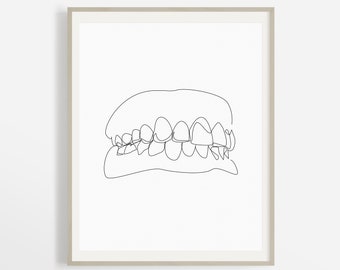 Minimalist Dental Printable Artwork, One Line Teeth Drawing, Abstract Denture Wall Art, Simple Anatomy Sketch, Doctor Office Decor Print